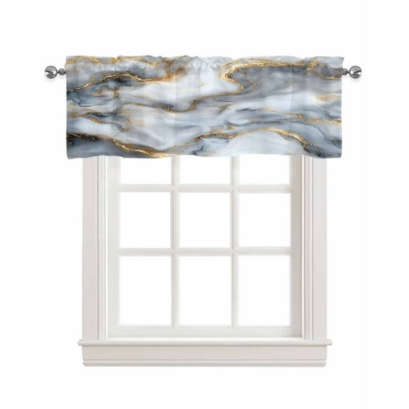 Marble Abstract Kitchen Valances for Windows Farmhouse Linen Window Valance Curtain for Living Room Window Treatment Impressionist Minimalism Modern Valance Rod Pocket Topper Drape, 42 x 18 Inch