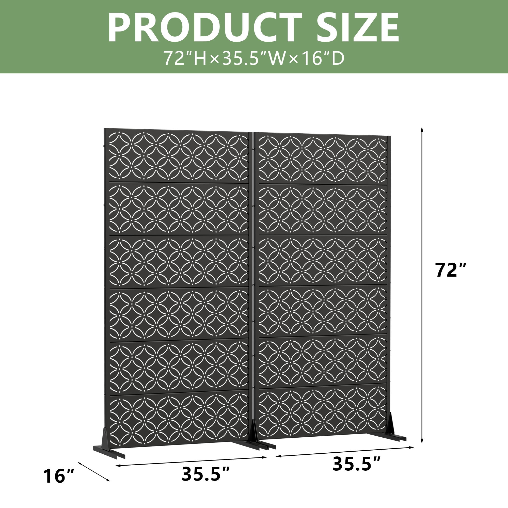 MAYEERTY 72*35in Outdoor Privacy Screen, View Blocking Metal Privacy Panel, Privacy Divider for Patio, Balcony, Backyard, Garden