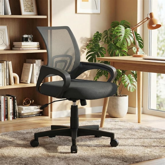 Topcobee Mid-Back Mesh Office Chair Ergonomic Computer Chair with Lumbar Support, Modern Furniture for Home Office-Black