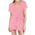 thumbnail image 2 of ZyeKqe Lounge Sets for Women Short Sleeve V Neck Sleepwear Elastic Waisted Shorts Pjs Sets Matching Loungewear, 2 of 8