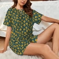 thumbnail image 4 of Fuzoiu Yellow Floral Print Women's Short-Sleeved Pajama Set,Lounge Sleepwear Set,Womens Pajama Sets 2 Piece,Button-Up Top and Shorts with Pockets-4X-Large, 4 of 7
