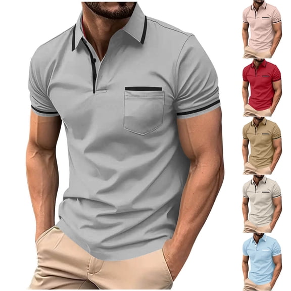 Vetsdori Short Sleeve Tops for Men Polo Work Pullover Summer Pocket Collar Travel Casual Mens Shirts Plain