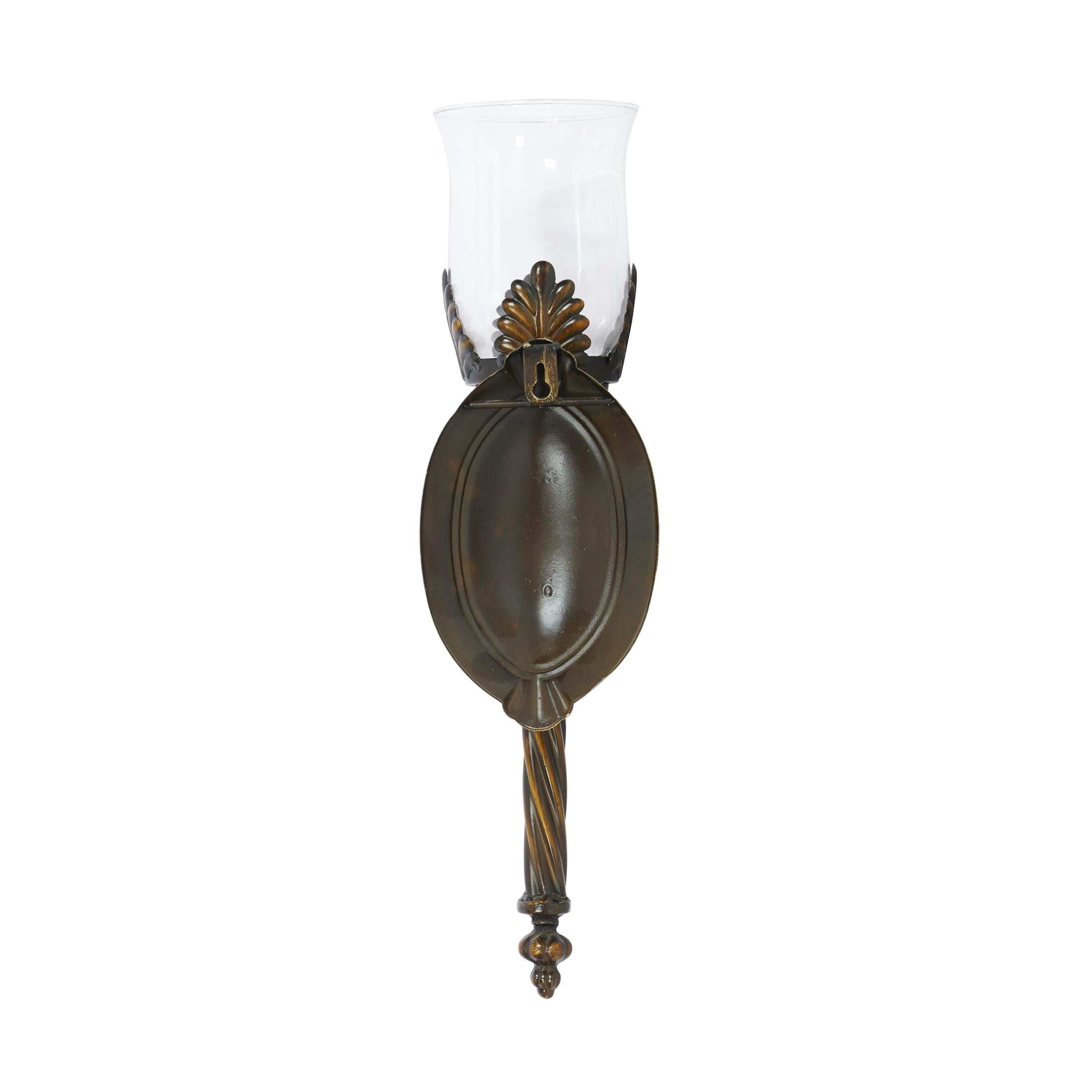 DecMode Brown Metal Leaf Candle Wall Sconce with Twisted Base