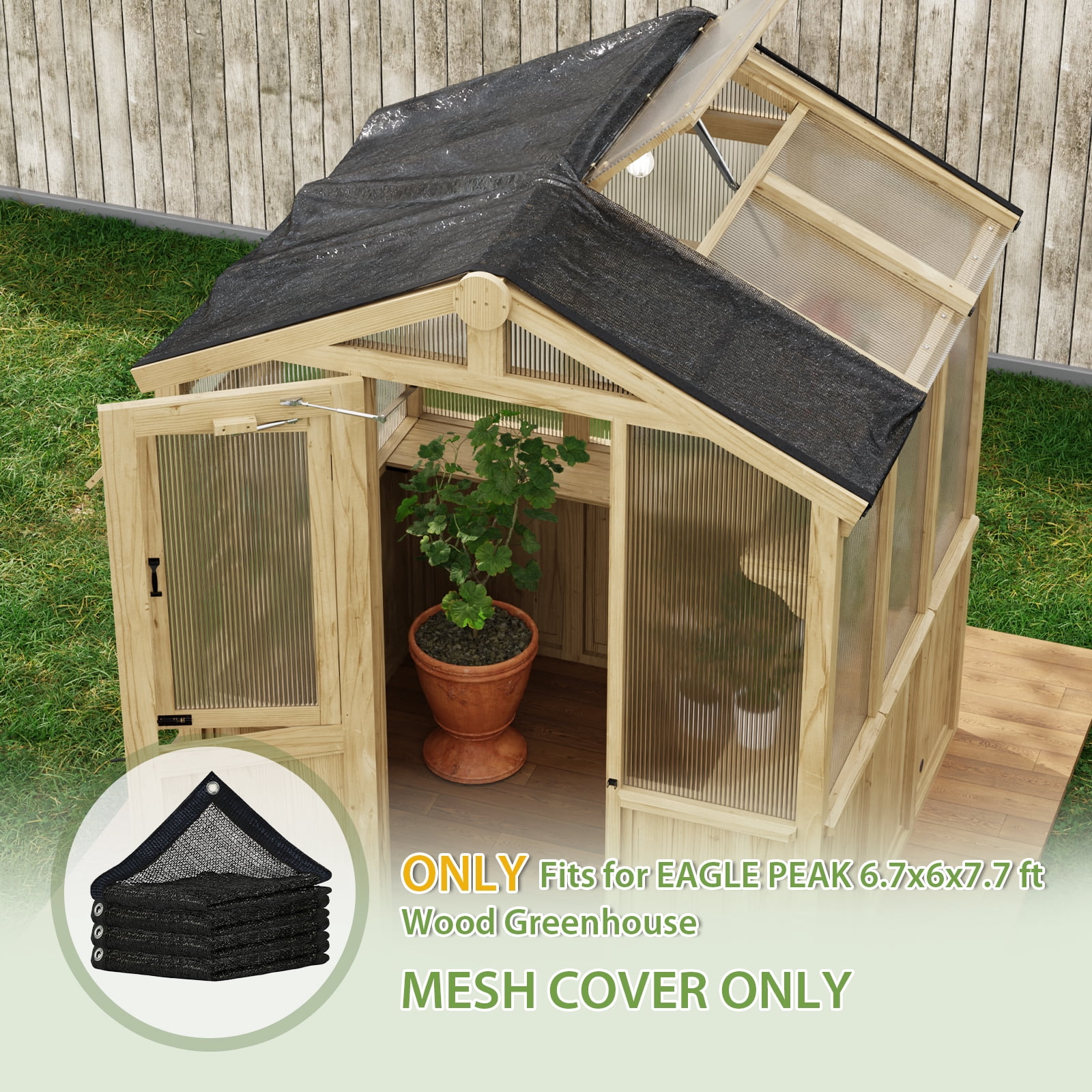 EAGLE PEAK 50% Sun Shade Cloth Mesh Cover with Grommets for Greenhouse for EAGLE PEAK 6.7x6x7.7 ft Wood Greenhouse, Black