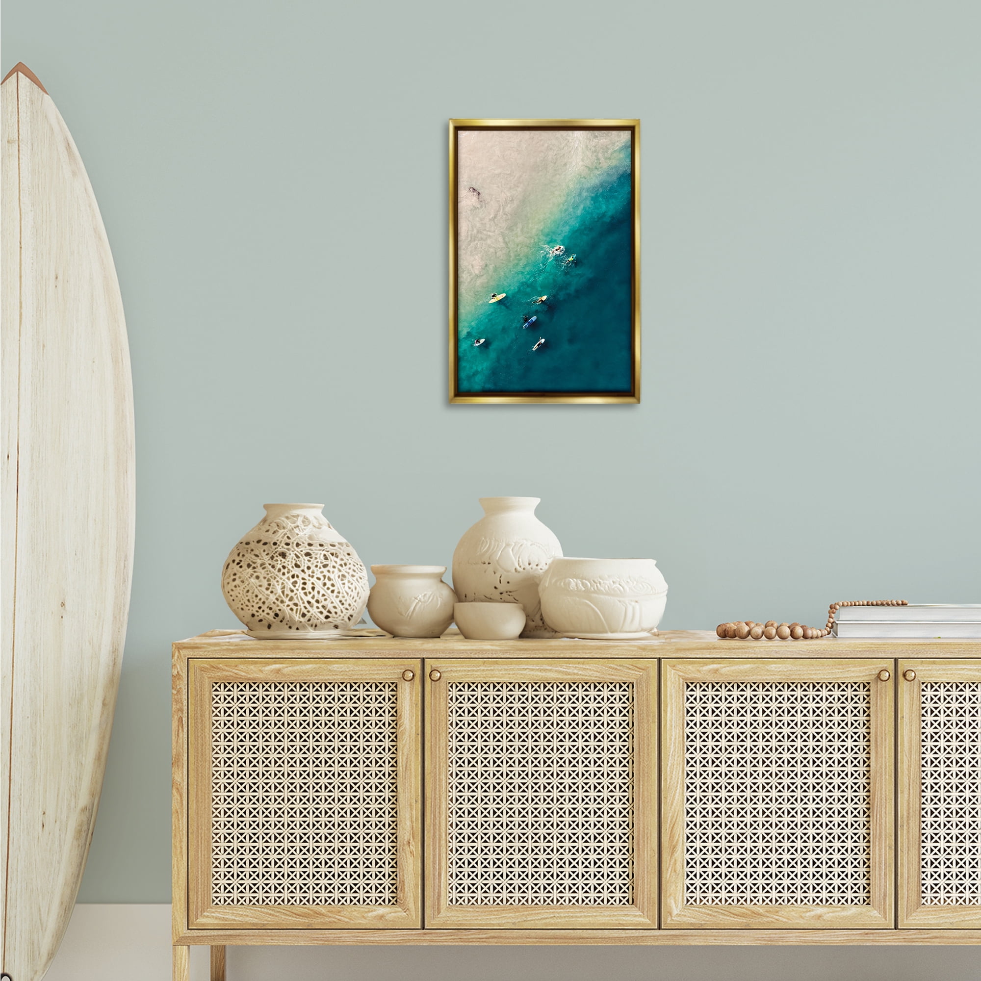 Stupell Industries Surfers on Vivid Shore Nautical & Beach Photography Gold Floater Framed Canvas Art Print Wall Art, 17 x 25