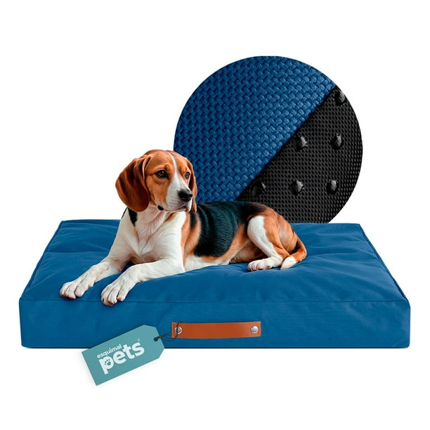 Cama Antiestrés de Foam para Perro Mediano y Gato, Colchoneta Lavable Esquimal (Azul, 80x55 cm)