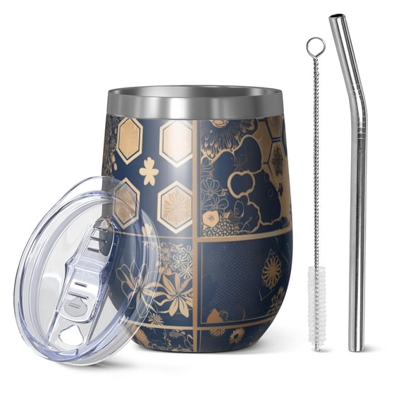 12oz Stainless Steel Insulated Wine Tumbler with Lid and Straw – Double Wall Vacuum Mug for Hot & Cold Drinks, 304 Steel Interior, Sweat-Free Design