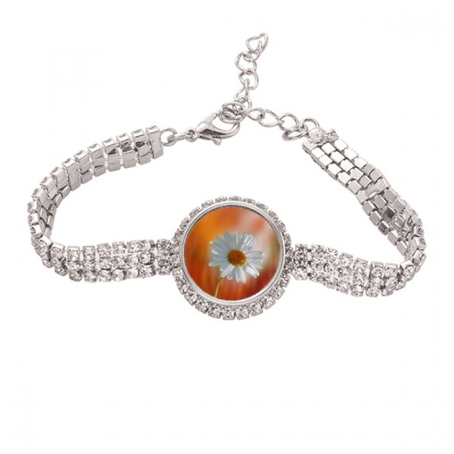 Naranja oscuro blanco flores hermosas Pulsera de tobillera de cadena de tenis, joyería de diamantes