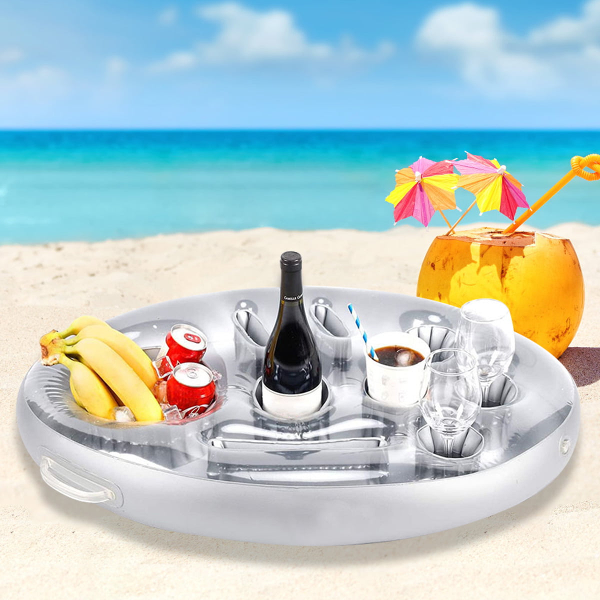 Inflatable Floating Drink Holder Floating Cup Holder 27.5 x 19.6 inch Large  Capacity Refreshment Table Tray with Handle for Pools Hot Tub Beach Party  Outdoor Pool Party Supplies 