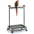 thumbnail image 4 of Large Wrought Iron Parrot Bird Play Stand Natural Wood Perch Stainless Steel Bowls Play Gym Play Ground Rolling Stand, 4 of 4