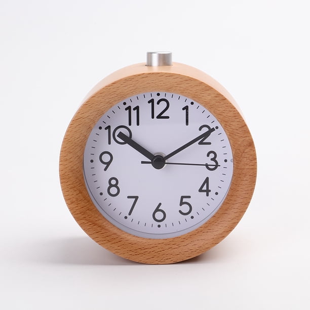 Despertador redondo de madera con números arábigos, silencioso sin tictac, retroiluminado, funciona con pilas, naturaleza Zhivalor CDWJ541-1