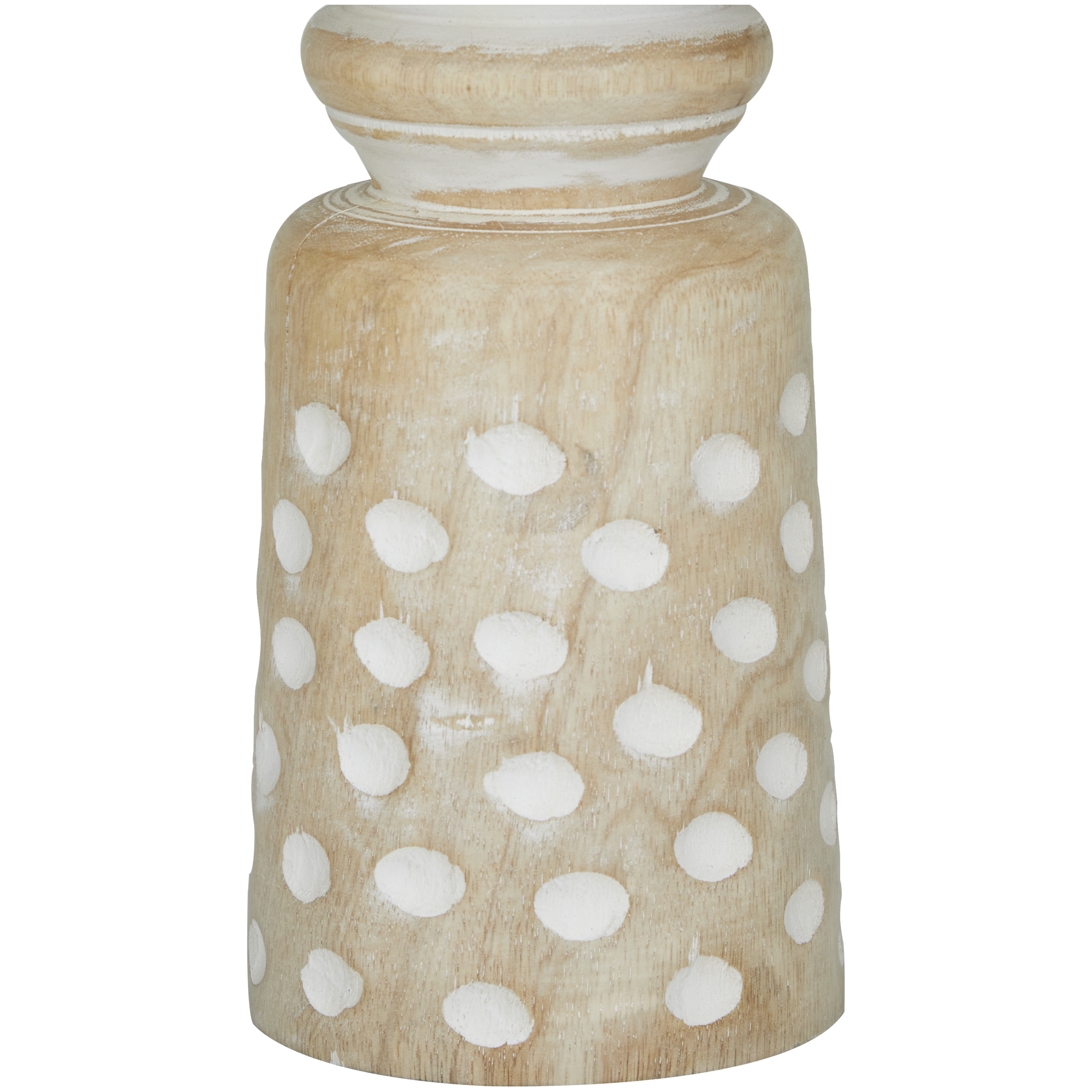 DecMode 3 Candle Light Brown Mango Wood Round Carved Dotted Pillar Candle Holder, Set of 3