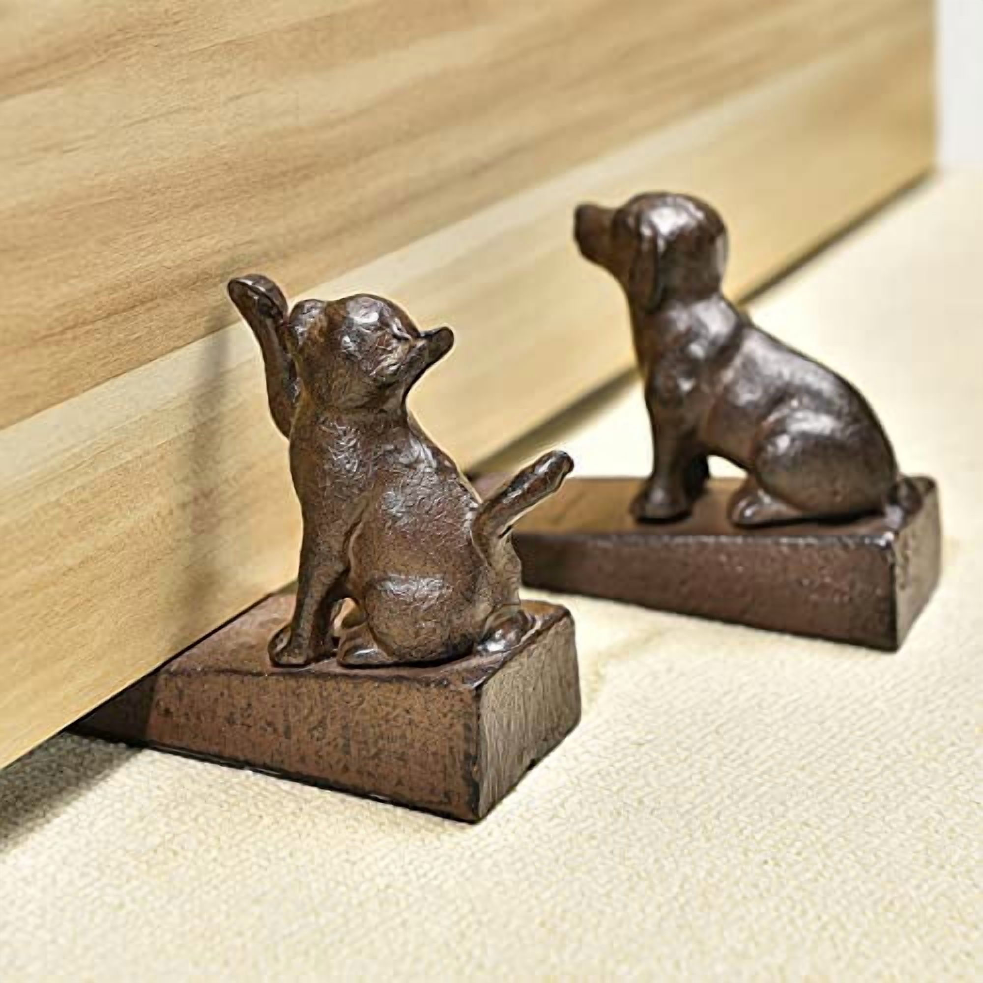 Sungmor Heavy Duty Cast Iron Cat Door Stops | Decorative Cute Animal Statue Metal Door Stopper Wedge with Non-Slip Mat | Solid & Antique Style Windproof Door Holder for Patio Yard Garden Farmhouse