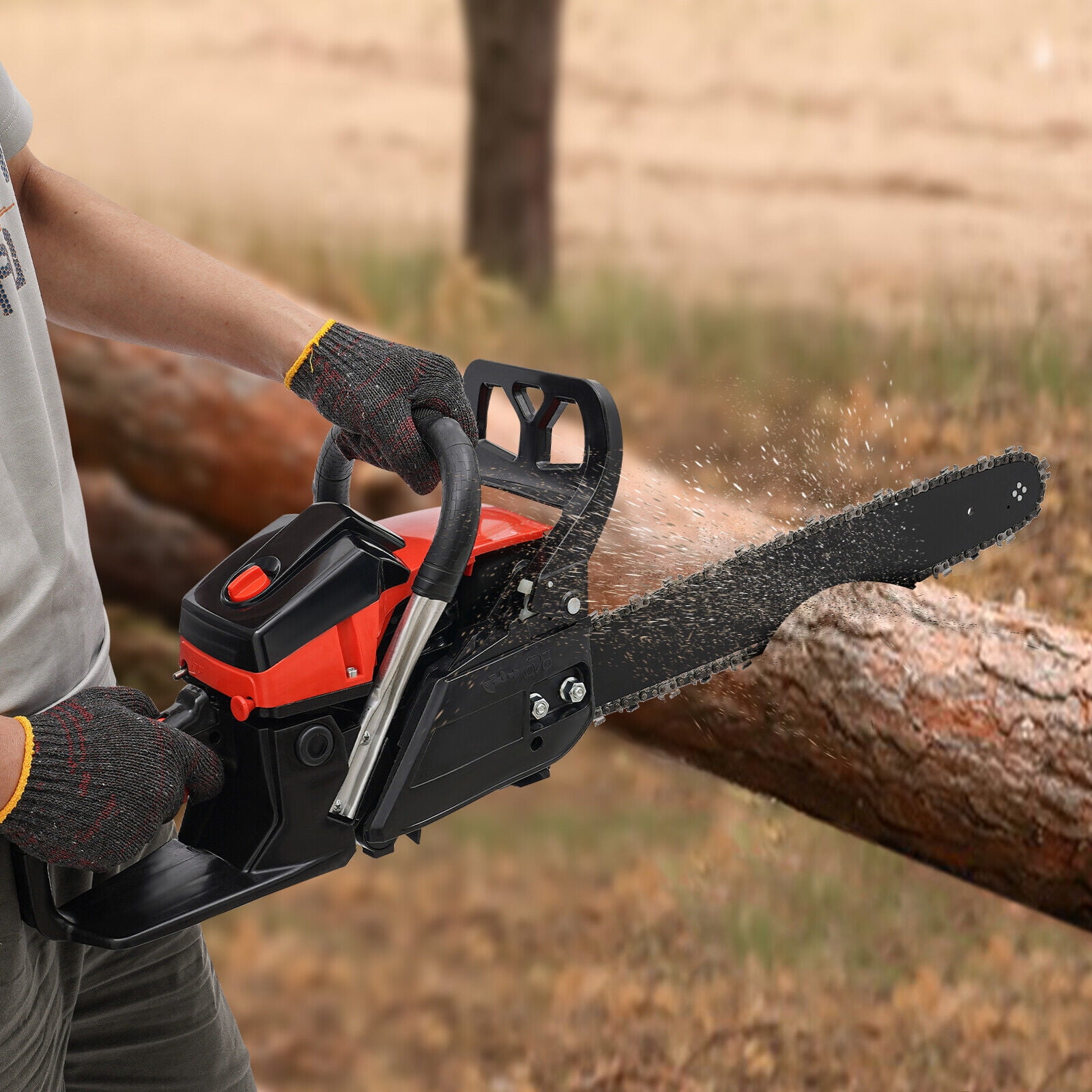 58cc Gas Chainsaw - 2.2Kw High-Power 2-Stroke Engine, 18" Cutting Bar for Wood Cutting/Forestry (Red/Black)