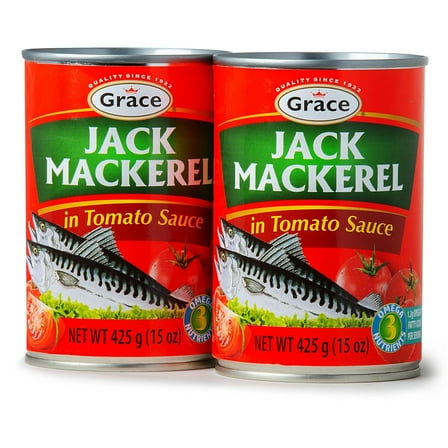 Grace Jack Mackerel in Tomato Sauce 15oz (Pack of 2) – Canned Fish, Ready to Eat, Product of Jamaica