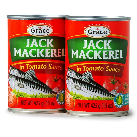 Grace Jack Mackerel in Tomato Sauce 15oz (Pack of 2) – Canned Fish, Ready to Eat, Product of Jamaica