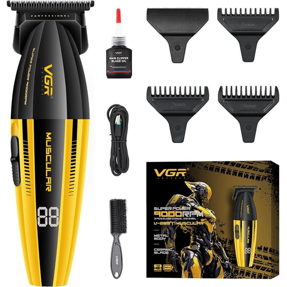 VGR 285T Small Hair Trimmer for Men, 9000RPM Professional Beard Trimmer for Men, Zero Gapped Ceramic & DLC T Blade Clippers for Hair Cutting, Cordless Hair Clippers Barber Kit with LED Display