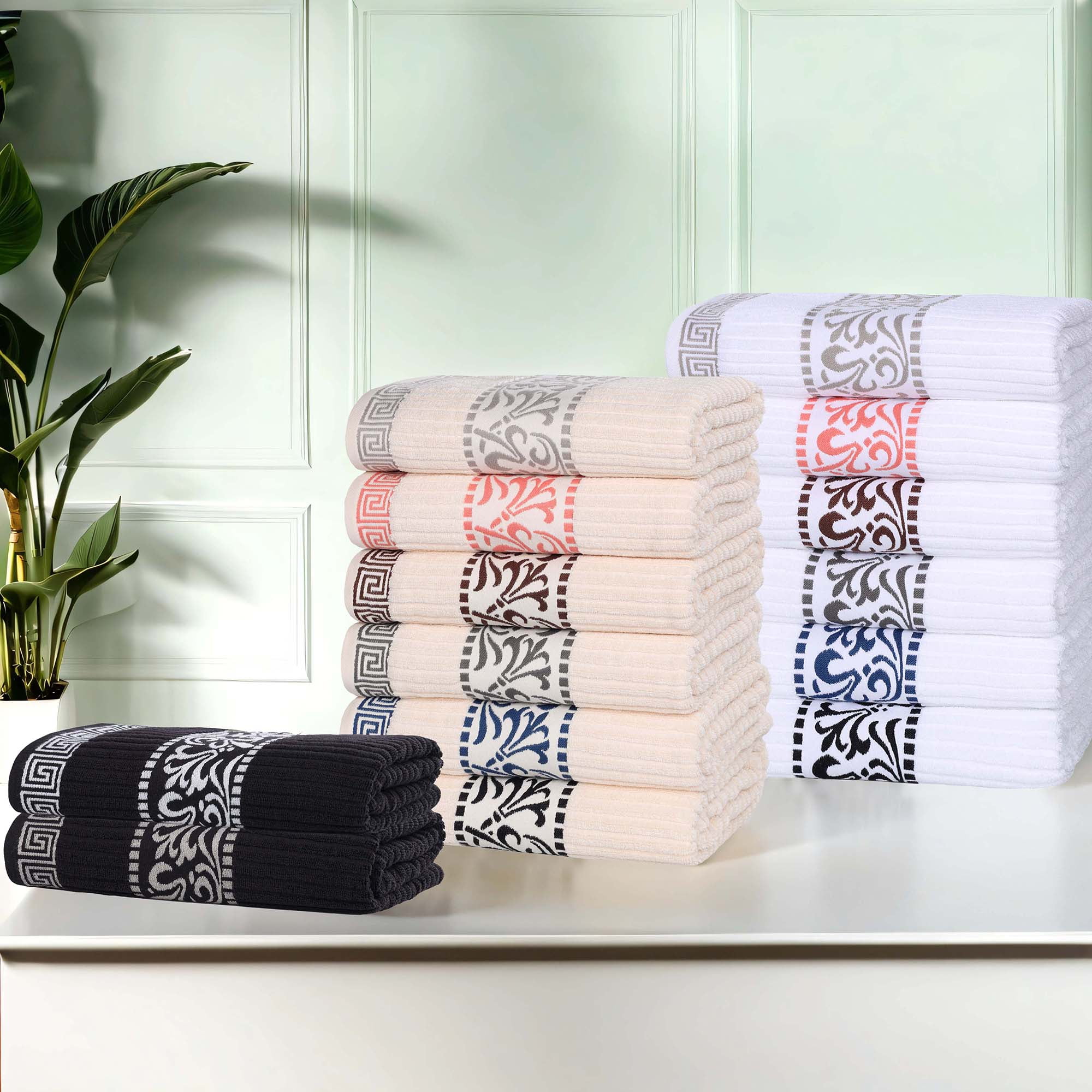 Superior Athens 6-Piece Cotton Greek Scroll Towel Set, Gray