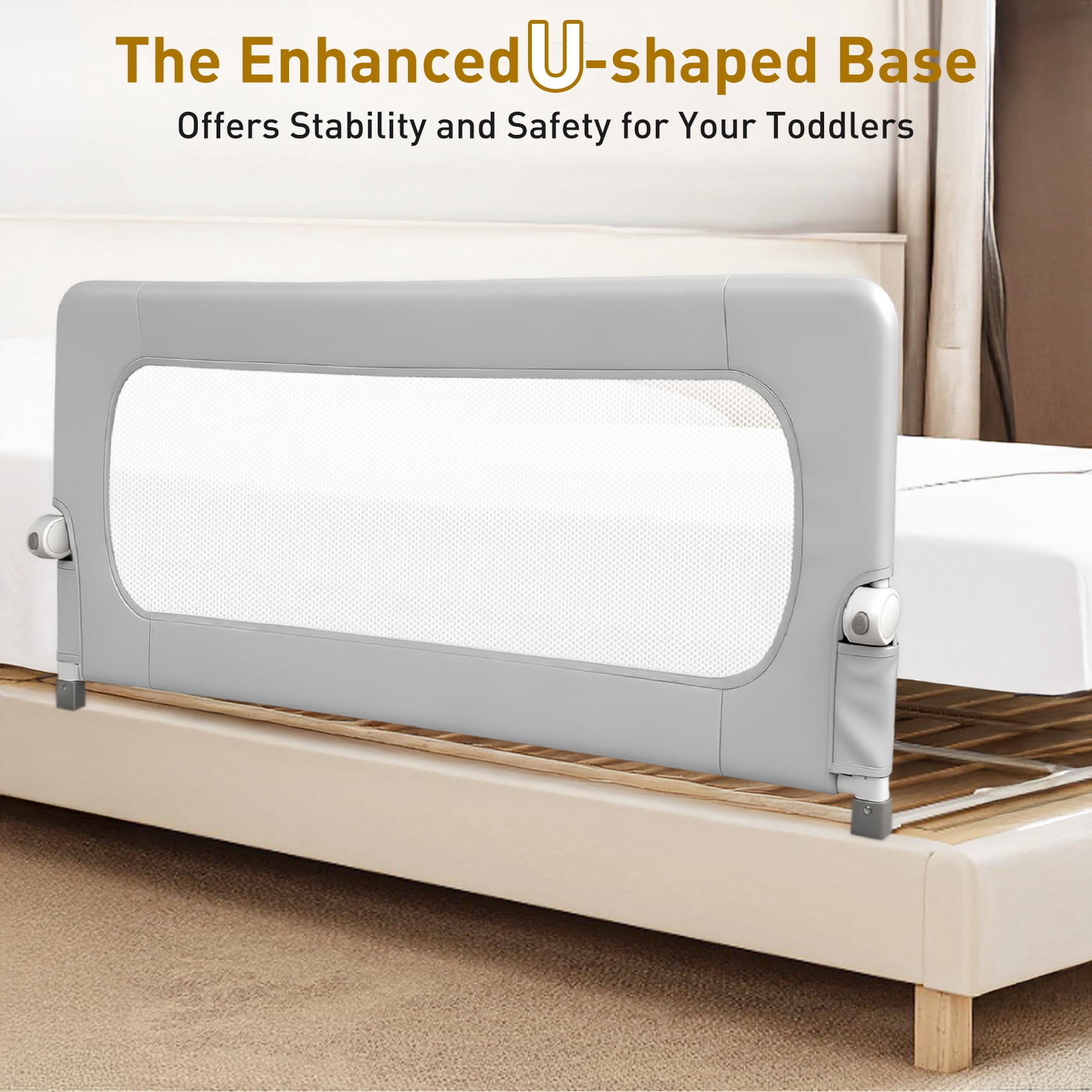 69in Baby Safety Rails Height Adjustable Bed Guardrail for Toddlers Single Piece