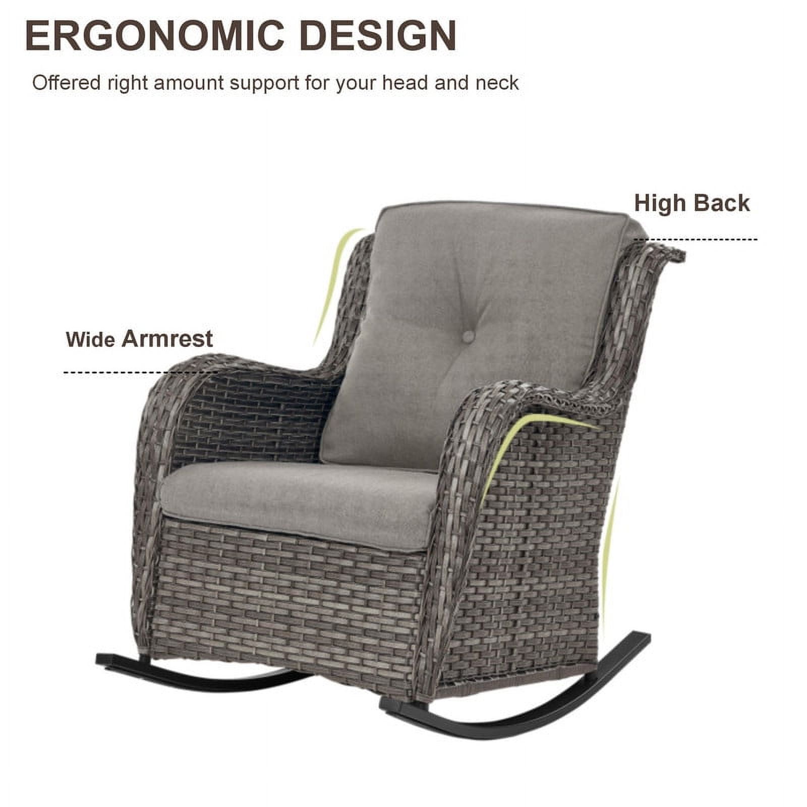 PARKWELL 5-Piece Outdoor Wicker Conversation Set Patio Furniture Couch Rocking Chairs Set with Ottoman,Gray