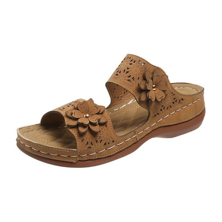 

YODETEY Women s Lunge Casual Flower Wedge Heel Shoes Slopeheeled Slippers Gold