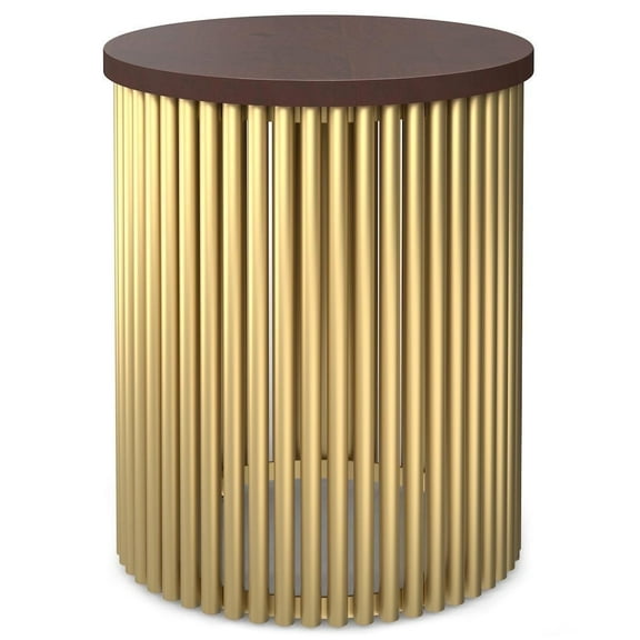 Demy 18 inch Wide Solid Mango/Metal Industrial Accent Table in Cognac/Gold, Assembled