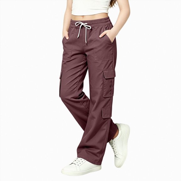mgoYE Girls Cargo Pants Y2K Hiking Sweatpants with Pockets Cargo Pants for Girls Stretchy Workout Joggers Fall Clothes