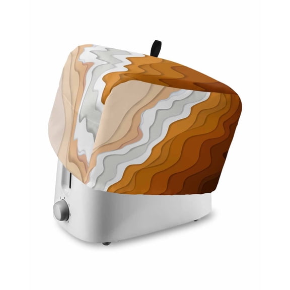 Fsddascl Orange Coastal Beach Toaster Cover 4 Slice, Large Kitchen Appliance Covers, Rustic Abstract Sea Waves Striped Toaster Oven Cover with Loop, Bread Machine Cover Dust Cover Protection