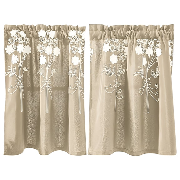 AUQ Embroidered Window Kitchen Tier Set Rod Pocket Short Curtain for Bathroom Kitchen Cafe Curtains,Blackout Curtains Set of 2 Panels,29