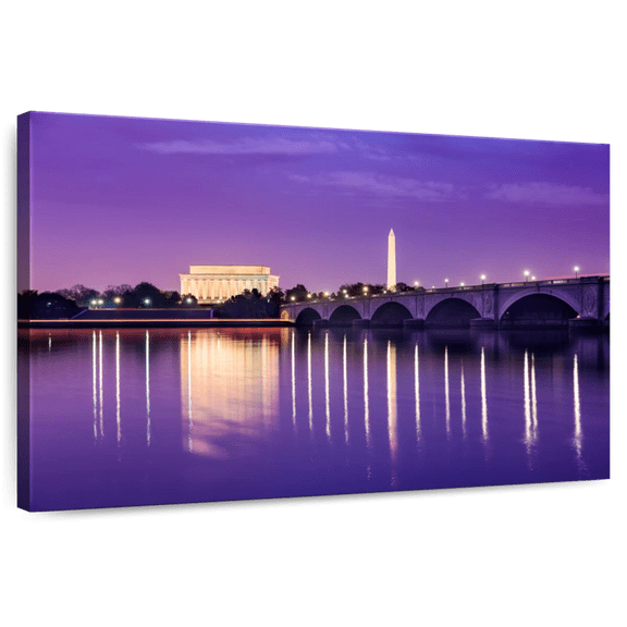 Elephant Stock View Across The Potomac Wall Art - Horizontal Canvas Wall Art - Living Room Wall Decor - Architecture Canvas - Gray And Purple Decor - 12" x 8"