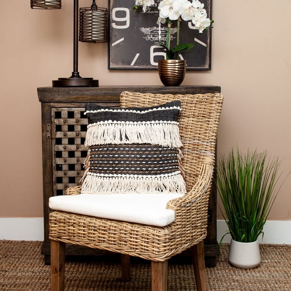 Nassau Collection Textured Woven Decorative Square Throw Pillow - 17.75" - Beige and Black