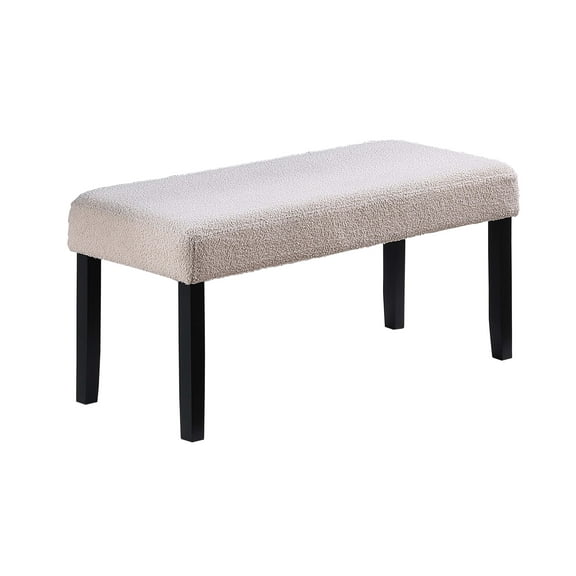 1pc Dining Bench Only Upholstered Soft Fabric Seat Neutral Tone Bench Black Wooden Tapered