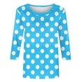thumbnail image 4 of T-Shirts Grande Taille pour Femmes à Manches 3/4 à Pois, Col Ras du Cou, T-Shirts Graphiques de Base, Hauts d'Été Décontractés (3TG, Bleu Ciel), 4 of 6