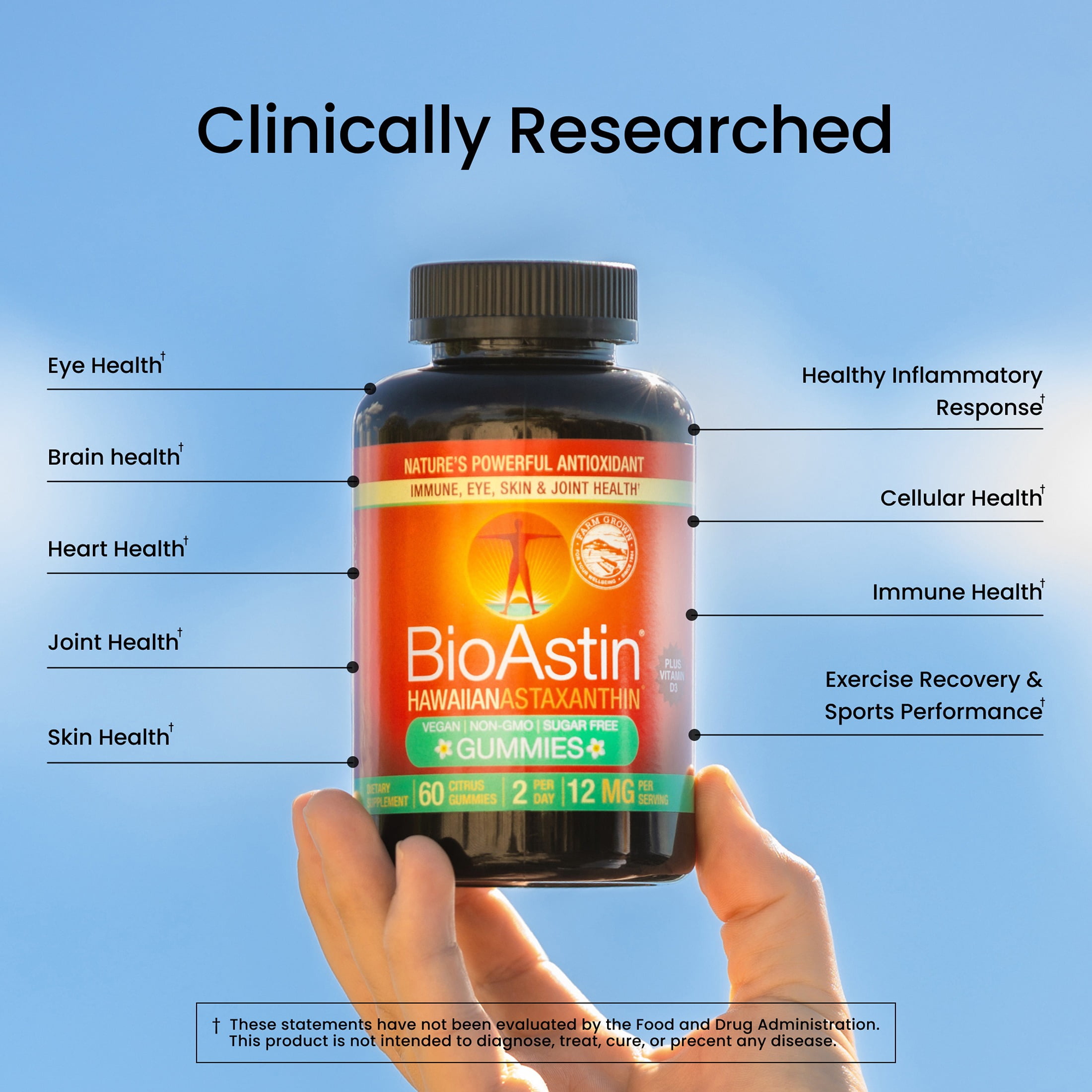 Nutrex Hawaii BioAstin Hawaiian Astaxanthin - Antioxidant Support for Skin and Immune Health - First-Class Microalgae Grown in Kona - Non-GMO and Gluten-Free- Vegan - 12mg Dosage, 60 Citrus Gummies