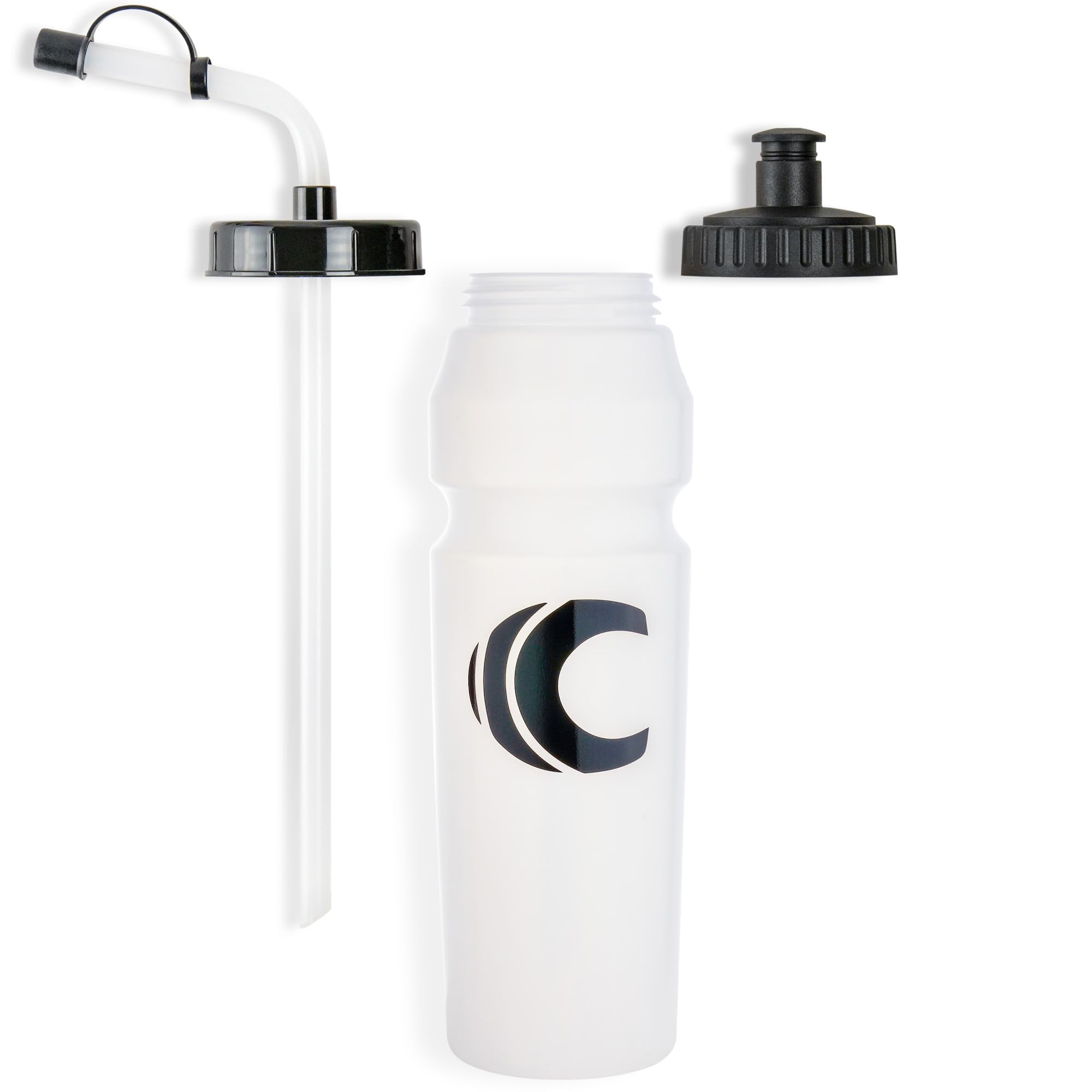 Cannon Sports 1 Liter Sports Water Bottle, BPA-Free, 34 Oz Capacity, Large Mouth, 2 lids (Straw and Squeeze), Great For Helmet Sports Such As Hockey, Lacrosse, Football, Boxing (6 Pack) (Clear)