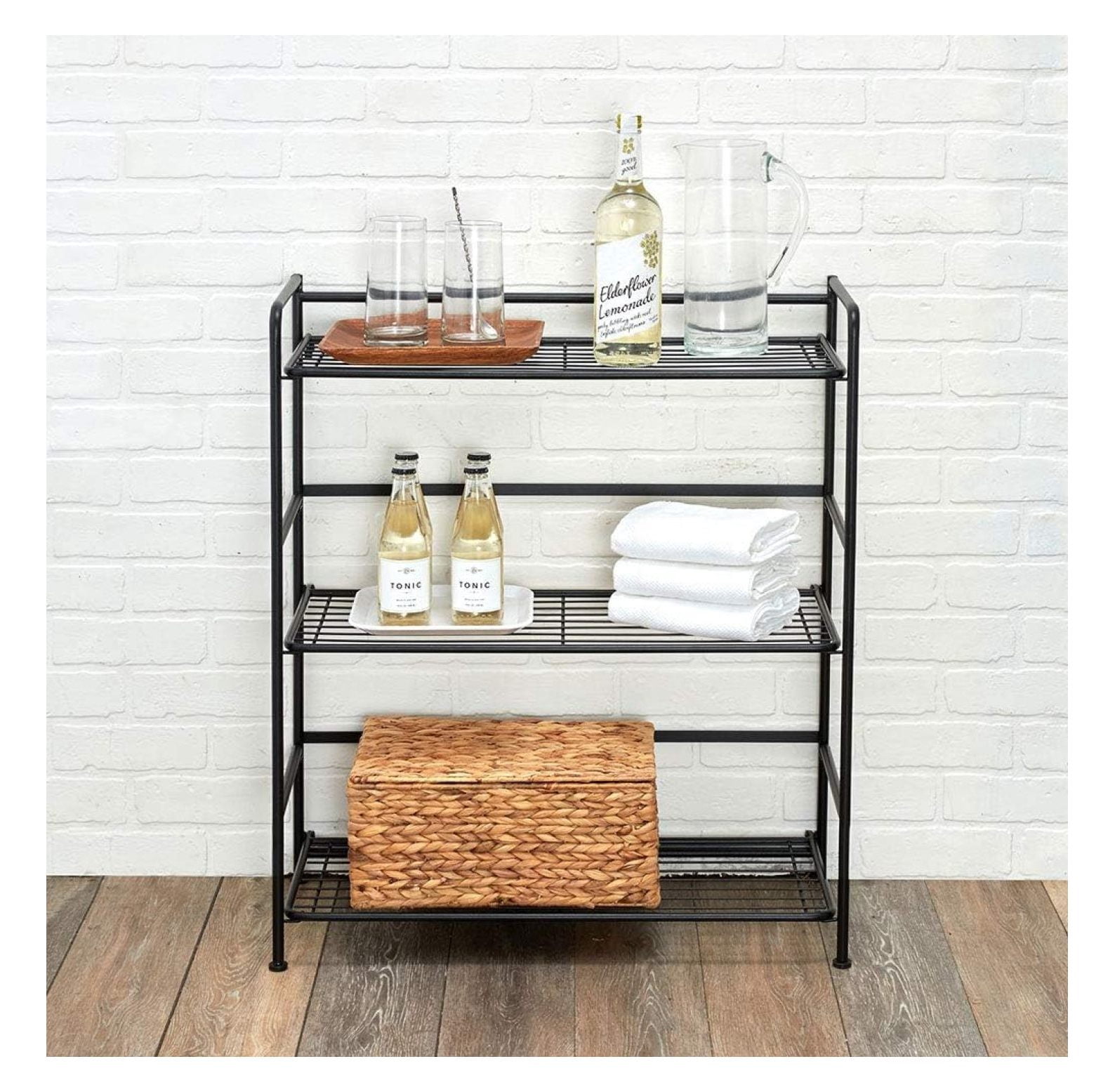 Folding Metal Bookcase-Small Space -No Assembly-Home, Kitchen, Bathroom and Office Black, 3 Shelves, Wide