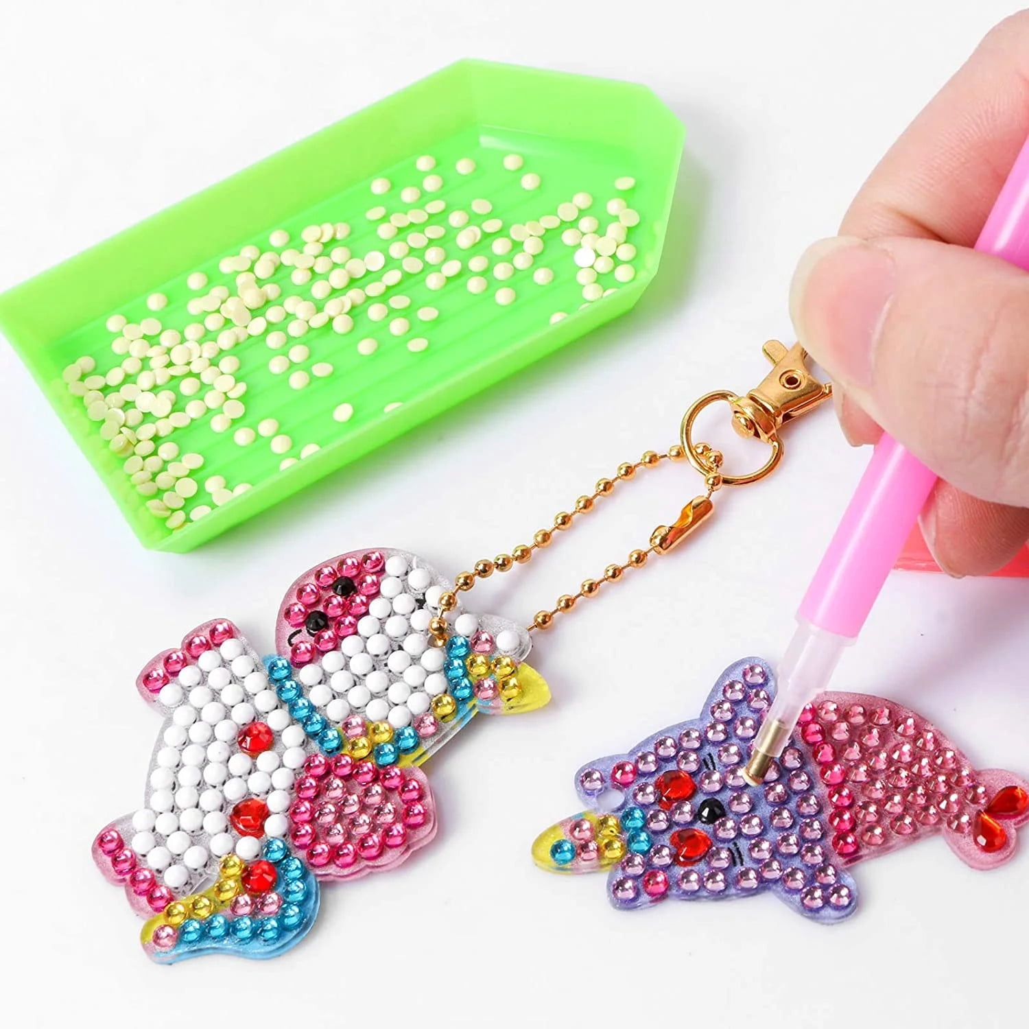 5Pcs Gem Diamond Art Kits with Key Chains,Mermaid Diamond Painting Kits for Kids Art and Crafts Set
