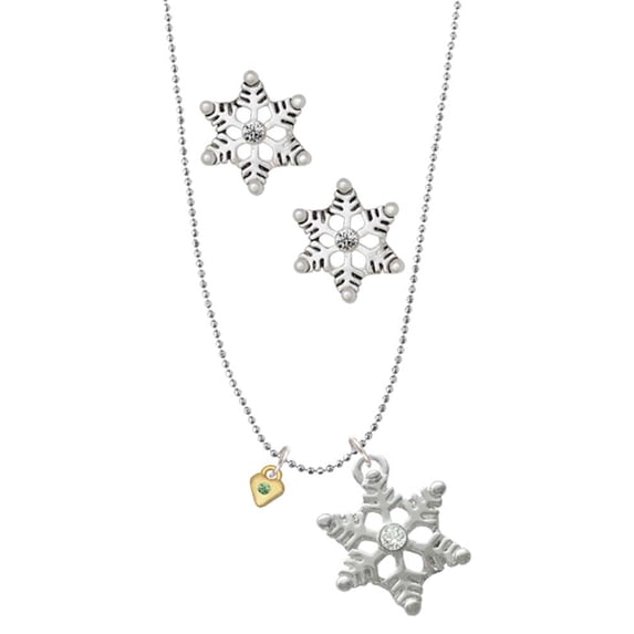 Delight Jewelry Goldtone Mini August - Lime Green Crystal Heart Silver tone Snowflake Charm Necklace and Stud Earrings
