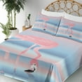 thumbnail image 3 of Ambesonne Flamingo Fitted & Top Sheet Set with Shams, Birds in Love Lake, Pink Blue, 3 of 5