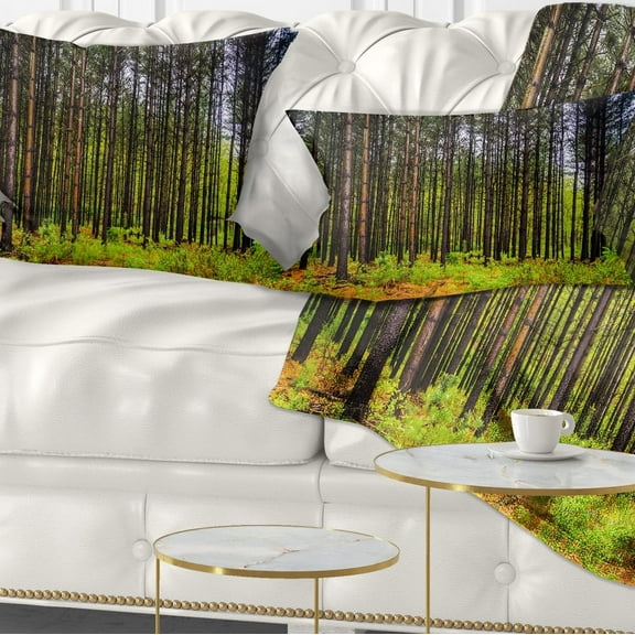 Designart Pine Trees in Michaux Forest - Modern Forest Throw Pillow - 12x20