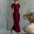 thumbnail image 5 of Dvprdro Crewneck Ruffle Sleeve Top and High Waist Wide Leg Pants Set for Women Elastic Waist Summer Casual, 5 of 7