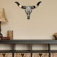 thumbnail image 2 of Tooled Silver Resin Bull Skull Wall Decor with Scrolls Design | Western Rustic Southwestern Home Accent | Faux Cow Skull Wall Art | Unique Animal Head Decor for Living Room or Ranch House 19.25" (L), 2 of 7