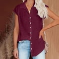 thumbnail image 6 of DDAPJ pyju Summer Linen Shirts for Women Button Down Short Cap Sleeve Blouse Loose Comfy V Neck Collared Dressy Basic Shirts for Work Wine M, 6 of 7