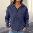 thumbnail image 5 of Women's Waffle Knit Lapel Collar Half Zip Pocket Sweatshirt, Solid Color Long Sleeve Pullover Top with Soft Comfort Fabric for Casual Daily Wear, Street Fashion and Versatile Outfits Blue M, 5 of 7