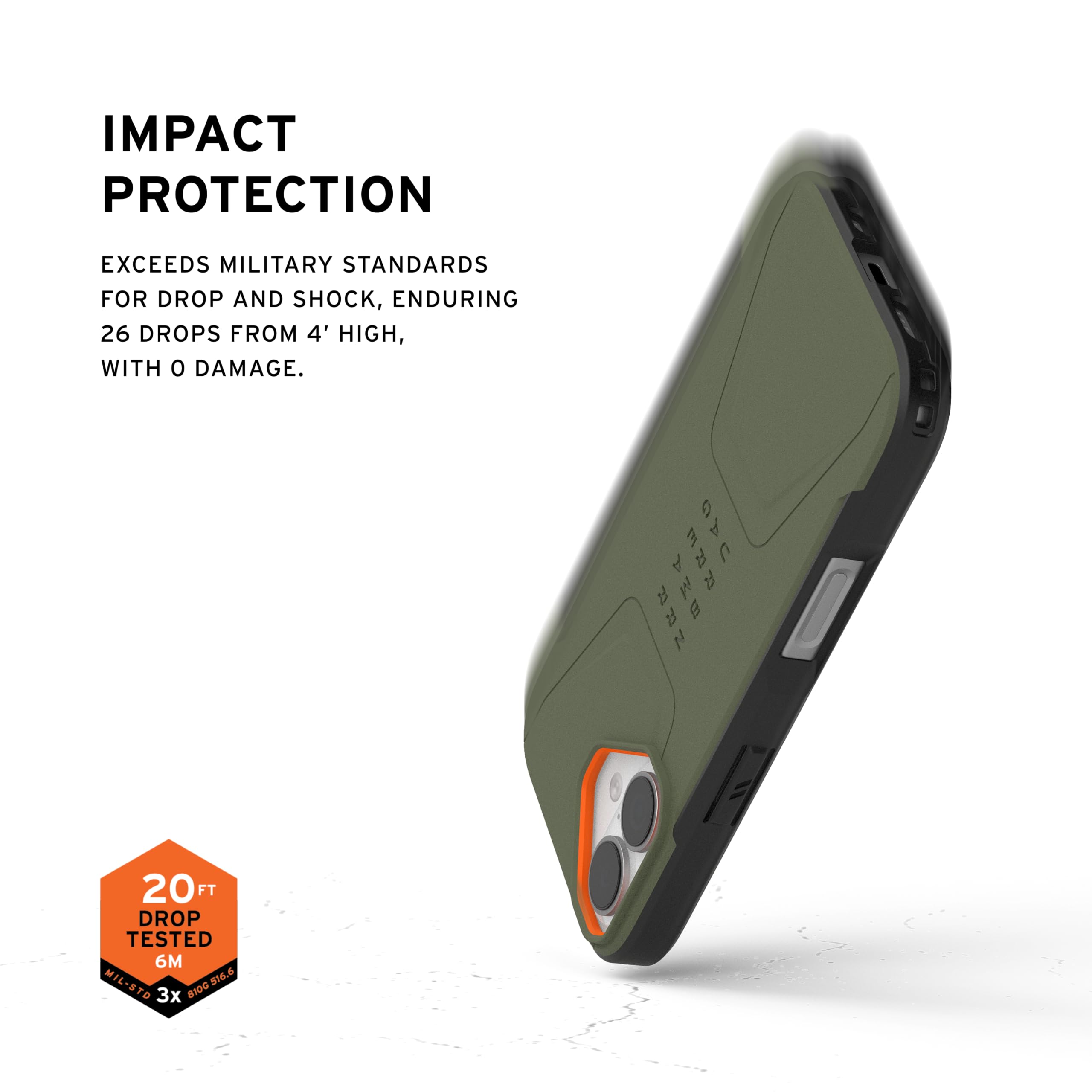 UAG iPhone 17 Case Civilian - Compatible with MagSafe Military Grade Protective Cover, Olive/Orange