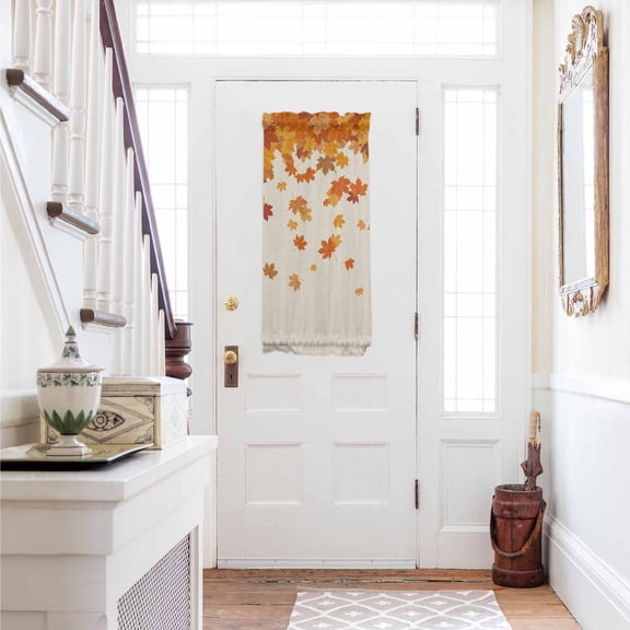 Thanksgiving Door Curtains for Door Window, French Sidelight Front Back Door Curtains With Tieback, Retro Orange Fall Maple Leaves Autumn Kitchen Rod Pocket Drapes Panel, 25"x40"