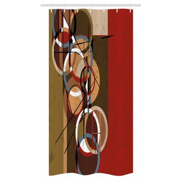 Modern Art Stall Shower Curtain, Retro Surreal Abstract Circular and Square Shaped Artwork Lines on Murky Base, Fabric Bathroom Set with Hooks, 36W X 72L Inches Long, Multicolor, by Ambesonne