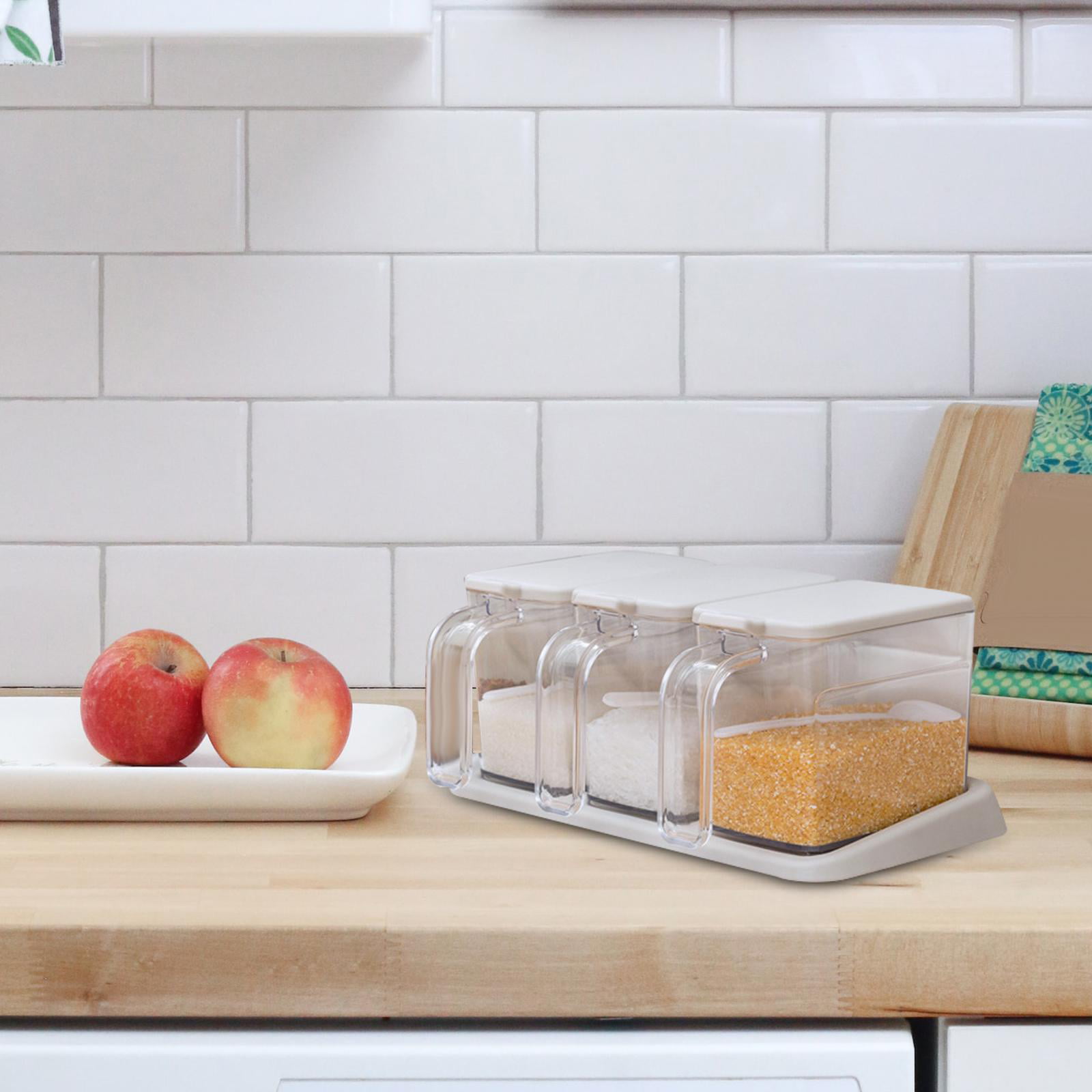 Glass Spice Organizer Jar Set Easy to Clean Seasoning Box for Kitchen  Storage Accessories Three Packs 