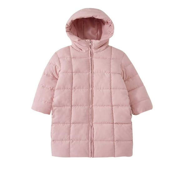 CYRBOKO Girls Knee Length Coats, Thermal Thickened Long Sleeve Full Zip Outerwear for Kids Pink Size 10 T