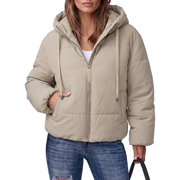 SHEWIN Womens Hooded Puffer Jacket Full Zipper Short Coat with Pockets Winter Warm Outerwear Petite